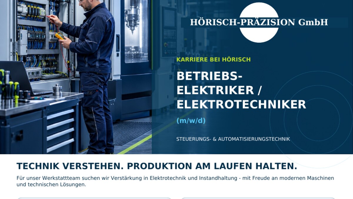 Stellenanzeige Betriebselektriker oder Elektrotechniker